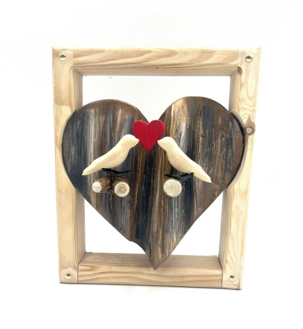 CADRE COEUR/COUPLE OISEAUX