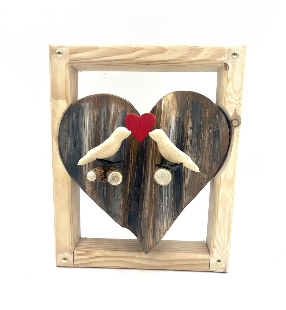 CADRE COEUR/COUPLE OISEAUX