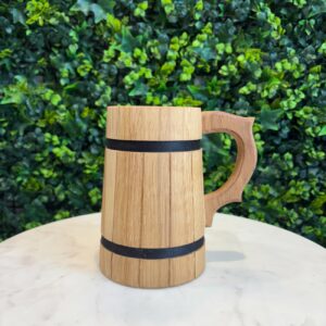 Chope demi-litre personnalisable en chêne - intérieur bois