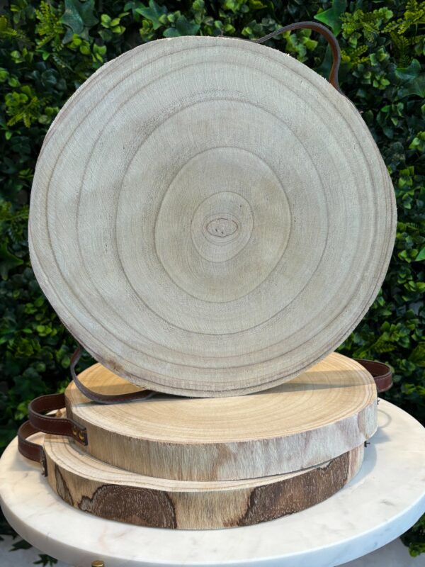 Plateau en bois avec poignées cuir – Gravure artisanale