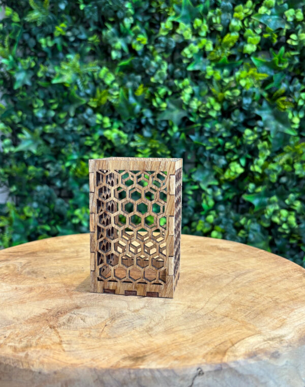 Porte-crayon / Photophore bougie en chêne – 4 motifs – Image 4